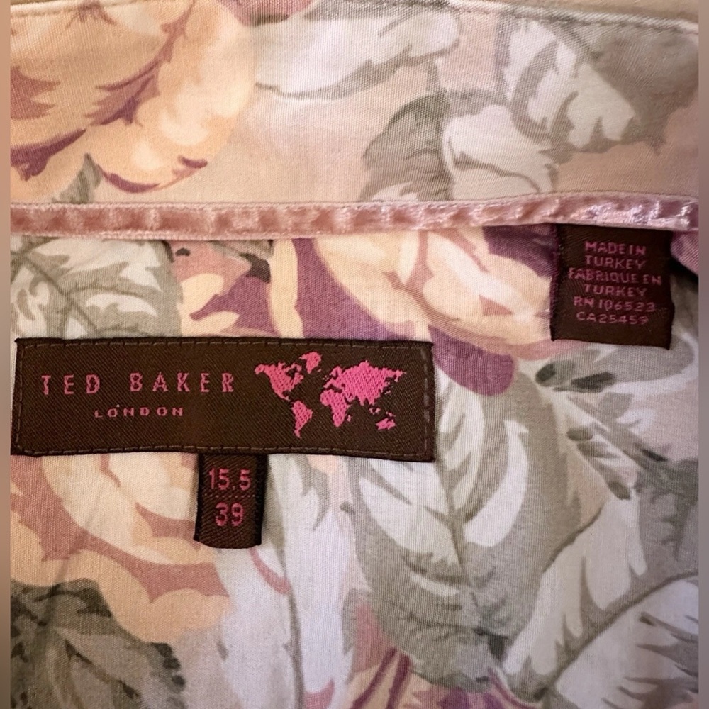 TED BAKER LONDON Mens 15.5/39 Flip Cuff Striped French Cuff Pearl Buttons Sheen - Picture 5 of 14